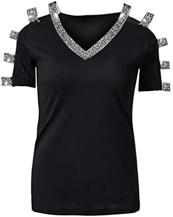 Latinday жени секси долги ракави отсечени рамо со раменици на рамената, маички со врвови од маици црна црна црна боја
