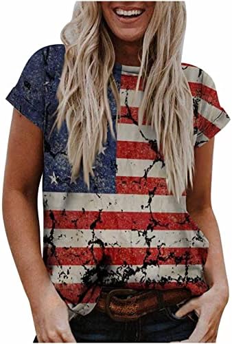 Тинејџерска девојка чамец вратот Спандекс блузи блузи Краток ракав САД знаме тенок туника гроздобер вратоврска боја блузи бс БС