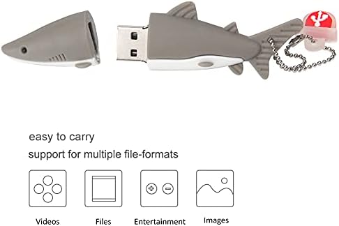 USB Flash Drive 32 GB Симпатична сива ајкула во форма на USB -погон го вози USB 2.0 мемориски стап за надворешно складирање на податоци