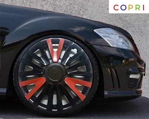 Копри сет од покривка од 4 тркала од 14 инчи црно-црвено-црвено-црвено-Hubcap Snap-on одговара на Форд