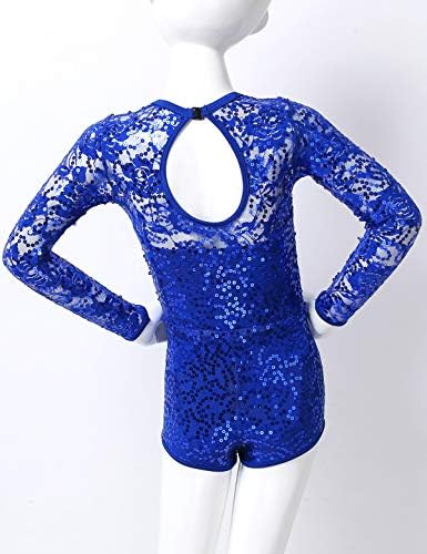 Zdhoor Девојки девојки чипка долги ракави sequins ballet dance unitard gemintics geminard lootard outfits biketards