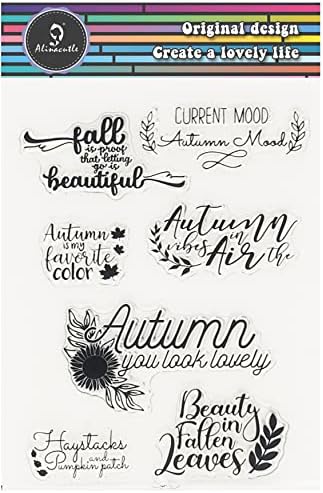 Алинакутл есен марки, есенски печат, зборови чисти марки силиконски картички за печат на чувства печат, сезонски поздрави зборови за правење