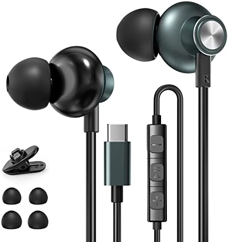 USB C слушалки, слушалки од типот C ушите со контрола на микрофон, стерео стерео жични ушни уши за Samsung S22 S21, Galaxy Z Flip 4 3 Tab S8,