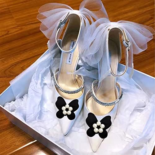 Hellodiy 2 парчиња Деликатни бисерни апликации искривички аплики за свадбени чевли Декорација на забава и додатоци за облека за