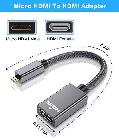 Елебаза Микро HDMI Машки До HDMI Женски Кабелски Адаптер, 4k/60Hz 0.67 FT Стандарден Стандарден Тип D HDMI 2.0 Конектор За Малина Pi 4 4b Модел Б, Gopro Црн Херој 7 6, Sony Камера A6000 A6300, Нико