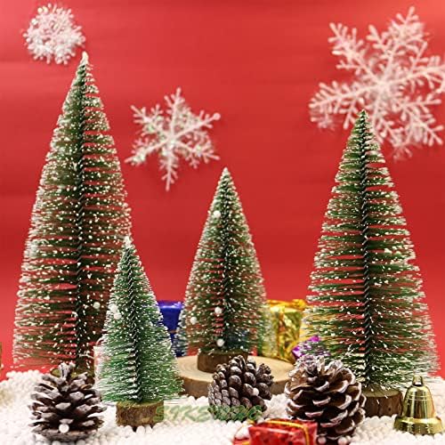Вештачка Мини Елка, Комплет Од Четки За Шишиња Со 4 Големини Зелени Новогодишни Елки, Мали Дрвја Божиќни Мали Сисални Дрвја Со Дрвени