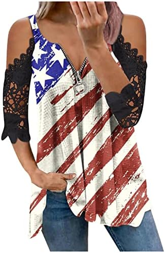 Чипка памучна блуза девојки лето есен кратки ракави Американски знаме графички патент на блуза маица за жени ба ба ба