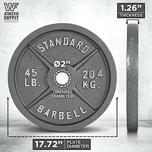 WF атлетско снабдување Традиционално/класично 2 -инчен дупка со цврсто леано железо Олимписки плочи за тежина на Барбел - одлично за обука на сила, кревање тегови, бо?