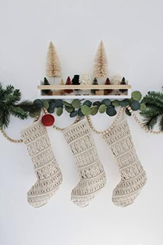 Каса Бохо Божиќни чорапи Декорации за одмор Фарма куќа Божиќ украс Чунки плетени чорапки Божиќни фармерки Божиќни украси плетени порибни чанти од празници крем пл