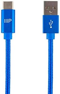 Monoprice USB 2.0 Type -C до Type -A полнење и синхронизација на најлон -плетенка кабел - 6 стапки - сино, брзо полнење, алуминиумски