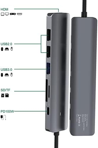 Тип Ц Мулти Порт Адаптер СО 4K HDMI, USB3. 0,100 W Pd Полнење, Tf Sd Картичка Читач, USB2. 0 USB-C ДО USB ЦЕНТАР Компатибилен