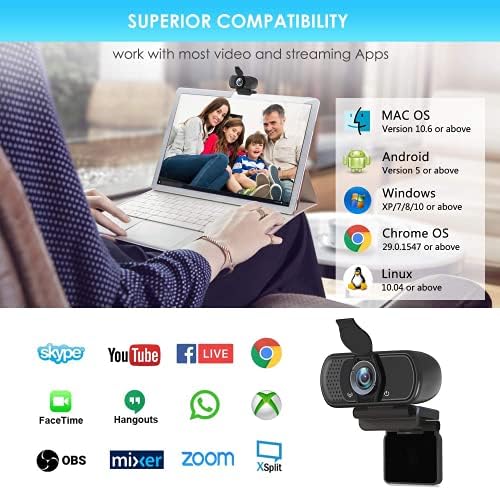 Веб камера, HD Веб Камера 1080P Со Бленда За Приватност И Статив Штанд, Про Стриминг Веб Камера Со Микрофон, ШИРОК Екран USB Компјутерска
