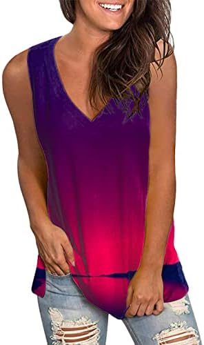 Gdjgta женски обични бои во боја вратоврска боја печатен резервоар Врв V вратот без ракави ками маички женски резервоар за вежбање на врвови