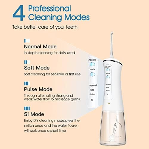 Вода заби за заби за заби, чистач на вода, избор на вода со преносни 300 ml, USB магнетно полнење 4 режими Професионален орален