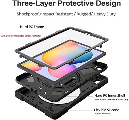Gerutek Galaxy Tab S6 lite 10.4 2020/2022 случај, целосен каросериски шок -изолирана сурова кутија со заштитник на екранот, држач за пенкало, 360 ротирачки кик -столб, рамо/лента за рака