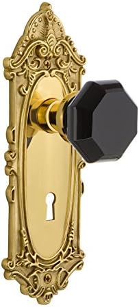 Носталгичен магацин 726598 Викторијански плоча за внатрешни работи, Волдорф, црна врата копче во полиран месинг, 2,25 со клуч