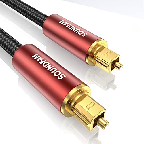 Soundfam Digital Audio Optical Cable, позлатен премиум оптички аудио кабел памук плетенка маж до машки кабел за тозлинк за ТВ,