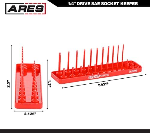 ARES 60130-1/4 -инчен погон SAE Socket Pocker Organizer Socket Tray - фиока за држач за црвени приклучоци - продавници 26 стандардни и длабоки големини SAE приклучоци