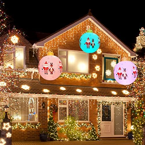Ccinnoe надувувања на отворено Божиќна топка ， 24 инчи голема Божиќна дува украсена топка со полнење LED светло и далечински управувач за украси на забави за базени во д?