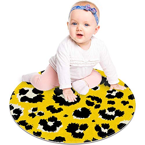 Животински леопард жолта шема, не -лизгачка врата 23,6 тркалезна површина теписи килими за деца спална соба бебешка соба игра Расадник