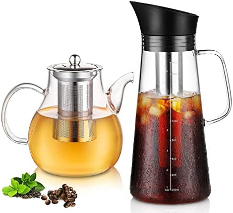 Стаклен чајник со инфузер, садови со чај од 51oz со ладно производство на кафе, отпорен