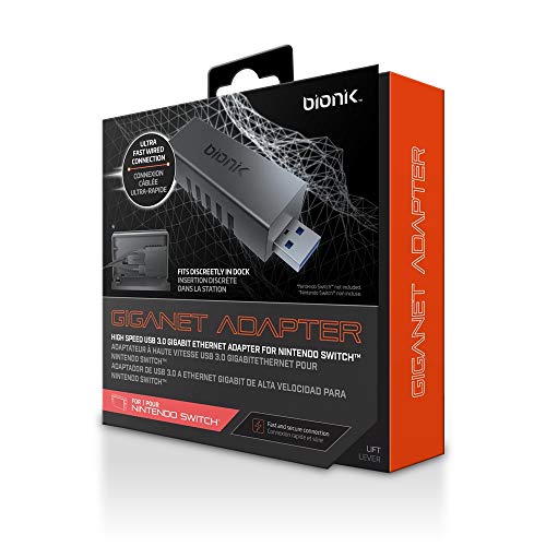 Bionik Giganet Adapter USB 3.0 до жичен Етернет: Компатибилен со Nintendo Switch, целосно скриена големина на Dock, Gigabit 10/100/1000 LAN порта, шема на скара со висок проток на воздух
