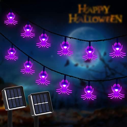Унион Дрво 2 пакет 50 LED диоди соларни светла за Ноќта на вештерките, виолетова светла на пајаци, 8 режими водоотпорни самовили, украси за внатрешни работи на отворено