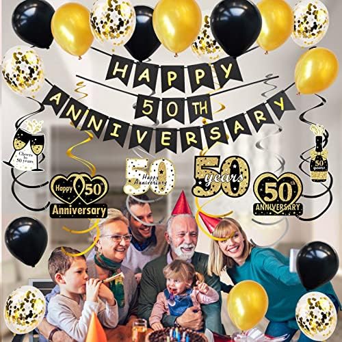 Среќен 50-годишнината Украси Банер Балон Виси Вител Комплет, 50 Свадба Годишнината Знак Партија Материјали, Педесетгодишнината Позадина