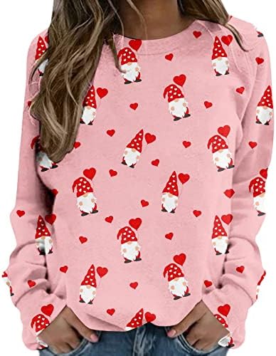 Денот на Вљубените На жените Љубов Печатење Дуксер Обични Лабава Круг Вратот Пуловер Мода Долги Ракави Маица