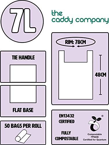 Компанијата CADDY 7L Рачка За Вратоврска Компостибилна Кујна Caddy Облоги-7 Литри, 100 Кеси, 21 x 10 x 5 см, Зелена, 2 Пакување