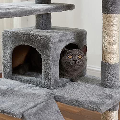 Мачка дрво, 52,76 инчи кула со мачки со табла за гребење на сисал, мачка кондо дрво со поставена платформа, 2 луксузни кондоми, за