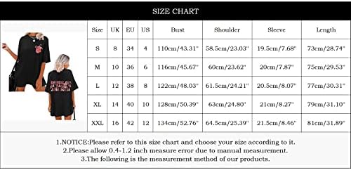 Плус врвови за жени плус големина, симпатична графичка печатење кратки ракави со тркалезен врат облечен маица женски модни врвови
