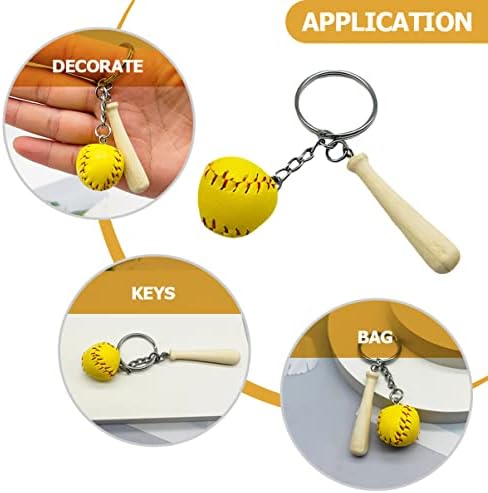 Baseофуни Бејзбол клуч за клучеви од 5 парчиња мини клучеви за клучеви за жени со прилики на клучеви за клучеви за клучеви со дрвени лилјаци