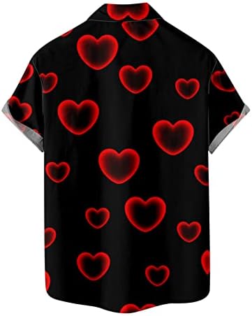 Loveубовни кошули за мажи случајни целосни копче надолу со кратки ракави маички за срцеви графички кошула на вinesубените Ден подароци