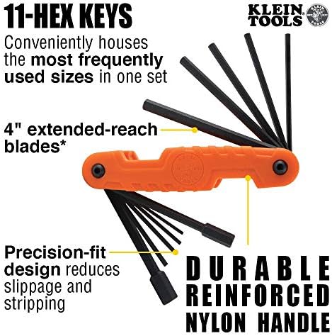 Southwire - 59556240 Алатки и опрема CCPR400S Ratcheting Cable Cubters со рачки за удобност и алатки за Klein 70550 HEX клуч за клучеви, 11 големини на SAE, алатка за клучеви со тешки виткање на ален