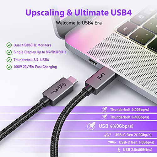 UNI [USB-IF сертифициран] USB C видео кабел, 8K USB C до USB C монитор кабел со двоен 4K дисплеј поддржува податоци за 40Gbps,