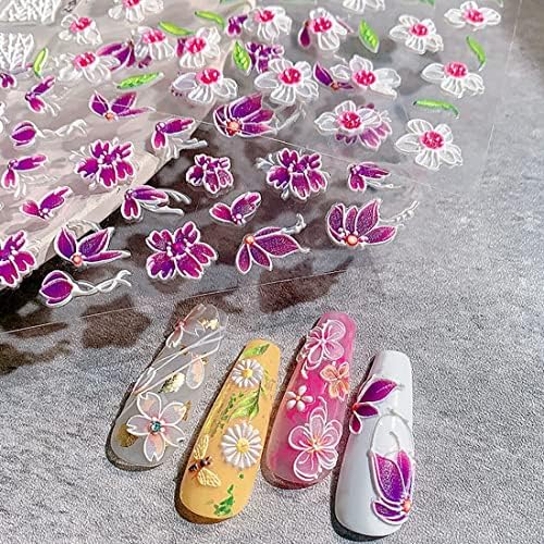 5 листови 5Д налепници за цвеќиња за нокти за налепници за нокти за нокти цвеќиња за дизајни на нокти пролетно лето цвеќе на ноктите за
