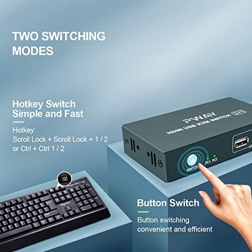 KVM Прекинувач HDMI 2 Порта Кутија, Hotkey Прекинувач, UHD 4k@30hz &засилувач; 3D &засилувач; 1080p Поддржан, Не Е Потребен Адаптер