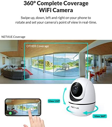 NETVUE Внатрешна Камера, 1080p FHD 2.4 GHz WiFi Пет Камера, Домашна Камера За Домашно Милениче/Бебе, Куче Камера 2-Насочен Аудио,