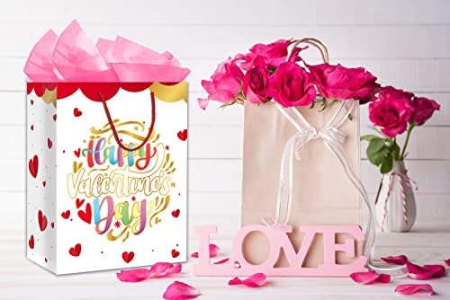 FLYAB Среќен Денот На Вљубените Подарок Торба Со Рачка 11.5 x9 x5 Валентин Подарок Торба Со Ткиво Хартија Романтични Вљубените Годишнината