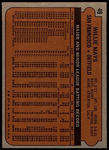 1972 Топпс # 49 Вили Мејс Сан Франциско гиганти VG/EX гиганти