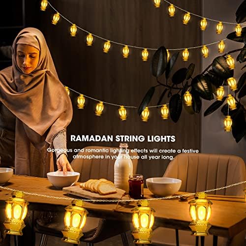 Acelist 40 LED LED Рамазан украси Star & String Lights + Ramadan Lantern 19,7ft со USB и моќност на батеријата