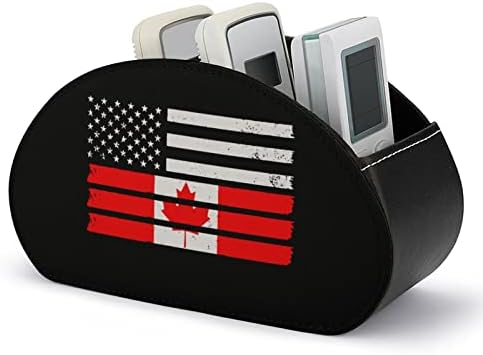 Држач за далечински управувач со знаме на американска Канада со знаме со 5 оддели ПУ Организатор за складирање на кожни кутии за канцелариски материјали