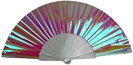 CTT креации CTT-Mini Folding Fan- 9 инчи високи 16 инчи широки рачни вентилатор чиста искра PVC -Pink и White Pure Electric- видете го fanубител на светлосен материјал за настани Рајв концерт ?