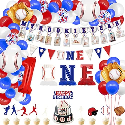 Декорации за бејзбол 1-ви Роденден, Вклучете Го Мојот Банер За Дебитантска Година, Едногодишен Транспарент, Едно Средиште Од Саќе,