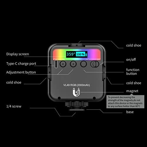 ZLXDP RGB LED во боја LED видео светло 2500K-9000K 800LUX Магнетна мини полнење светлина Продолжете 3 ладен чевли 2000mAh тип-C порта