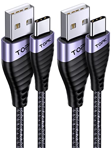 TopK USB C кабел, [2-Pack, 6FT] 3A Брзо полнење USB A до Type C кабел за полнење Премиум најлон USB кабел компатибилен со Samsung Galaxy