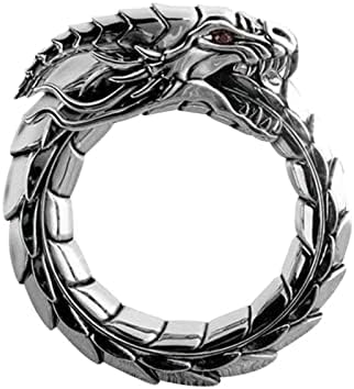 Прстени од не'рѓосувачки челик Унисекс гроздобер сребрен прстен уникатен змеј во форма на змеј, грав бенд прстен накит за жени мажи