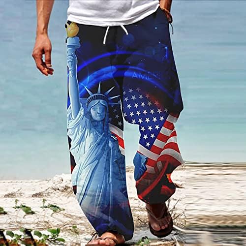 Шорцеви за мажи обични мажи Американски знаме патриотски панталони за мажи 4 јули хипи хареми панталони бухо Бохо јога момче