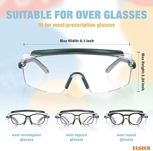 Elsism 3 пакуваат очила за безбедност против магла над очила со прилагодлива рамка, отпорност на влијание ANSI Z87.1 Заштитна очила